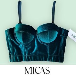 NWT Micas Green Velvet Bustier Corset Top, Size XS, MSRP $28